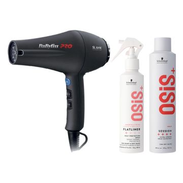 Babyliss PRO Föhn SL Ionic 1800W + Schwarzkopf OSiS+ Flatliner 200ml + OSiS+ Session Hairspray 500ml